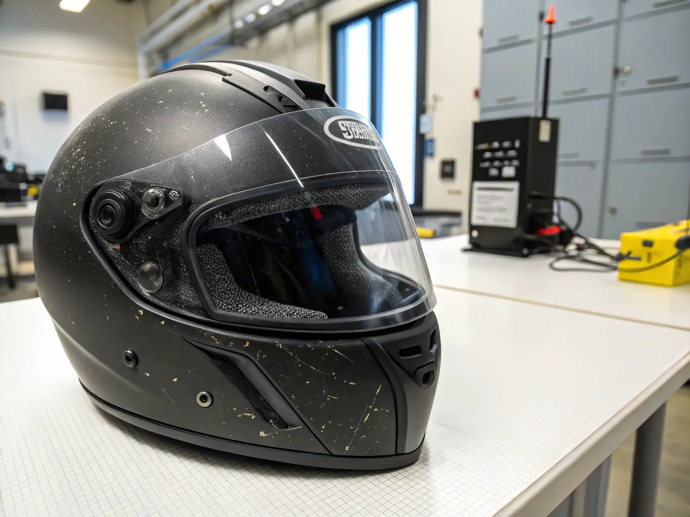 A modular motorcycle helmet with the chin bar in the open position, revealing the internal sun visor and comfortable padding, suitable for versatile riding conditions.