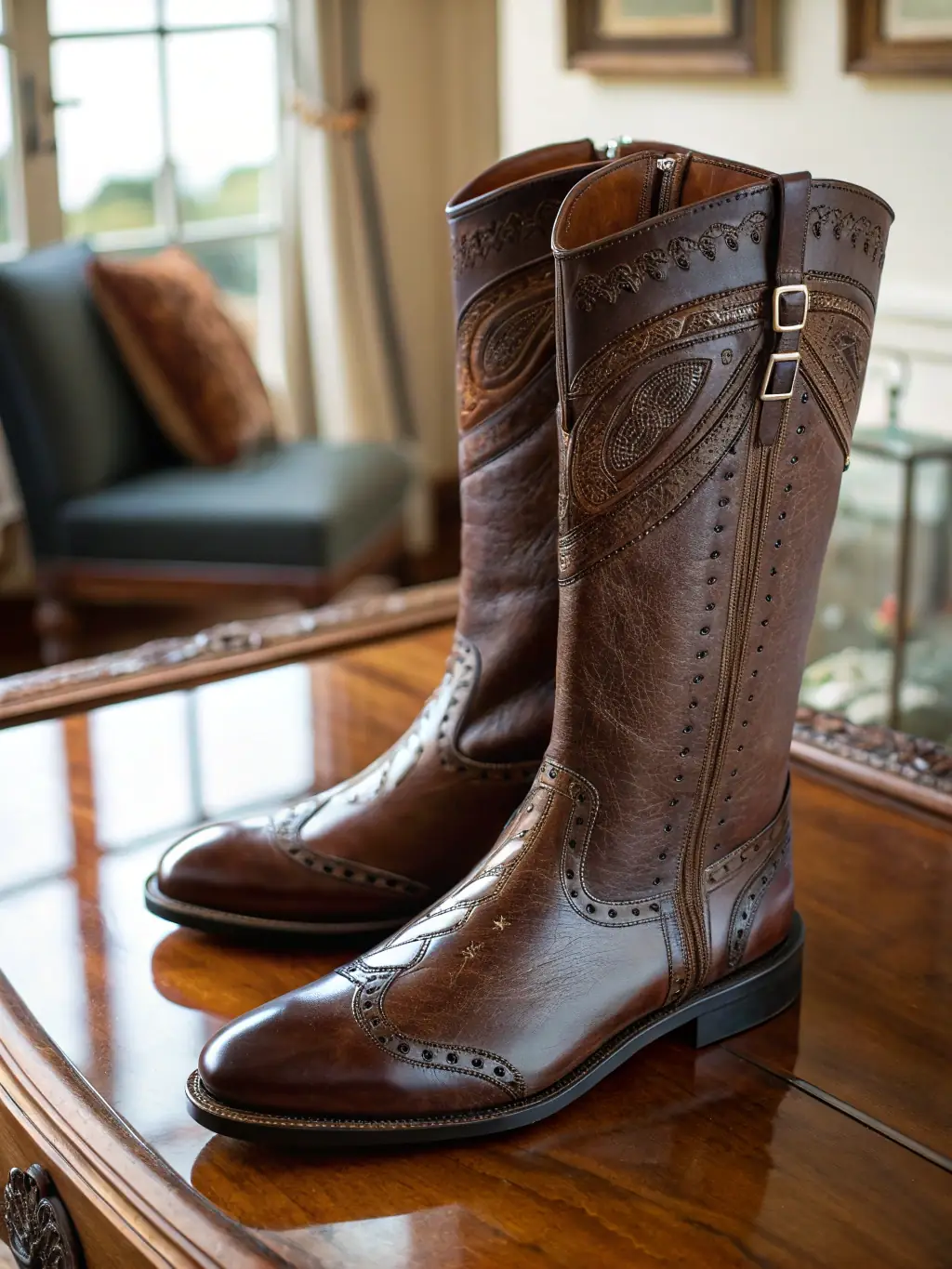 A pair of rugged motorcycle riding boots with ankle support and reinforced soles, showcasing their durability and comfort, suitable for a gear review.