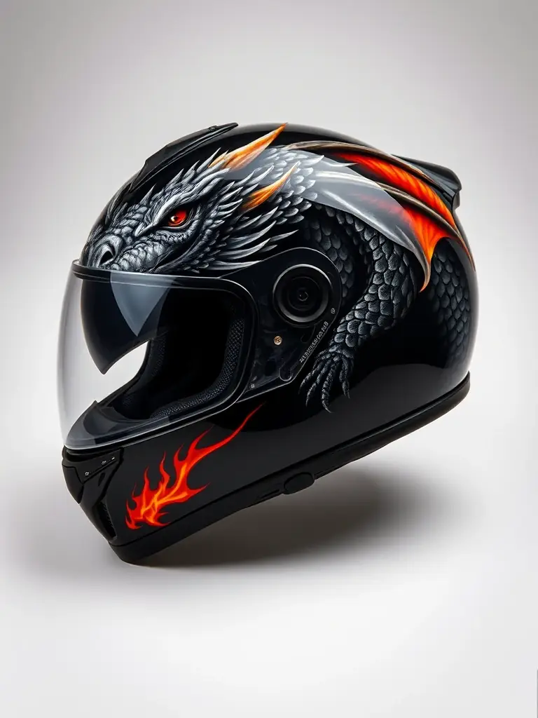 A high-quality studio shot of a full-face motorcycle helmet with a sleek, aerodynamic design, showcasing its matte black finish and integrated visor system. The helmet is positioned on a clean white background to highlight its features.